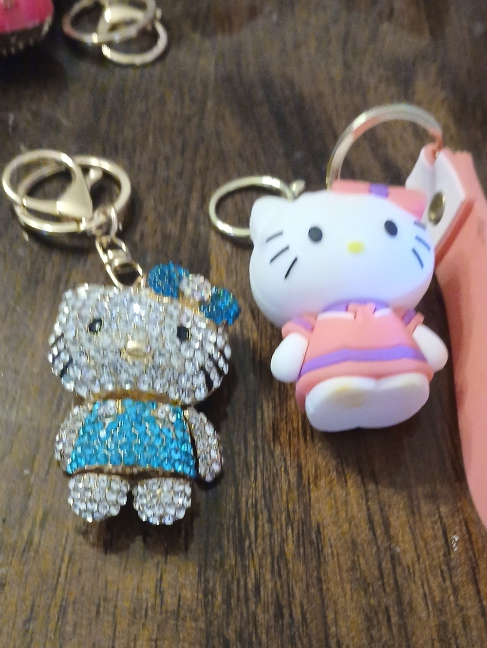Hello Kitty Pink and Purple Silicone Keychain with Blue Crystal Charm